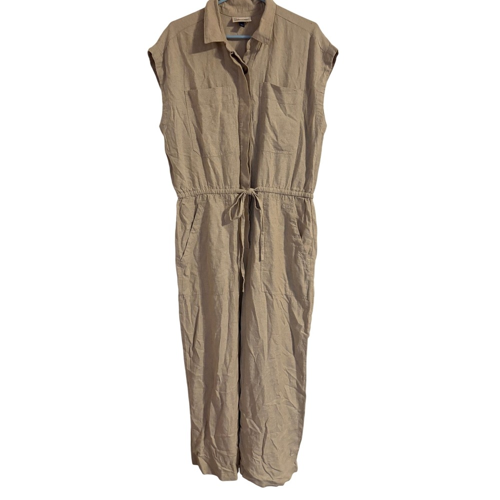 Universal Thread Wide Leg Linen‎ Blend Utility Jumpsuit Tan Oatmeal Size 14